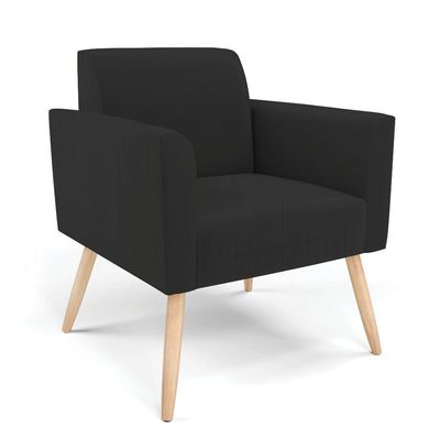 Sofá Namoradeira Com 2 Poltronas Pés Palito Natural Marisa Veludo Preto D03 - D'rossi