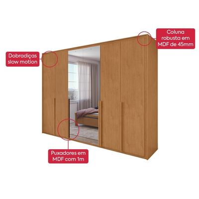 Guarda Roupa Easy Space 6 Portas C/ Espelho Amendoa Clean