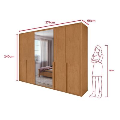 Guarda Roupa Easy Space 6 Portas C/ Espelho Amendoa Clean