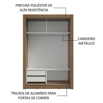 Guarda-roupa Solteiro 2 Portas Correr Espelho 2 Gavetas