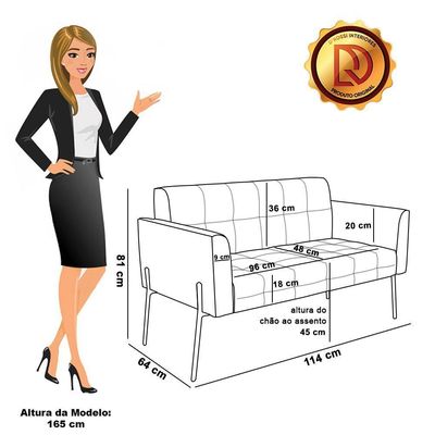 Sofá Namoradeira E Poltrona Pé De Ferro Preto Para Sala Elisa Suede Preto D03 - D'rossi