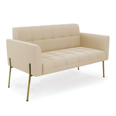 Sofá Namoradeira E 2 Poltronas Pé De Ferro Dourado Elisa Suede D03 - D'rossi Cor Bege
