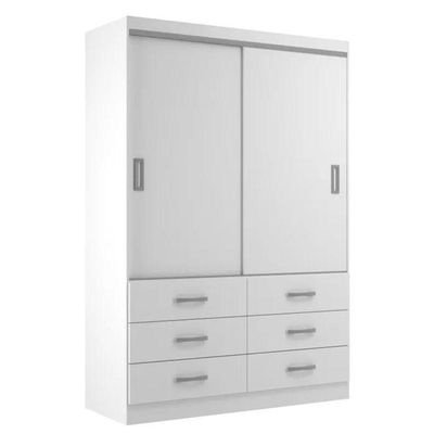Guarda Roupa Casal Veneza Premium 2 Portas De Correr 6 Gavetas - Branco Branco