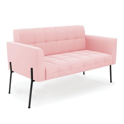 Sofá Namoradeira 2 Lugares Pé De Ferro Preto Elisa Suede D03 - D'rossi Cor Rosa Bebê