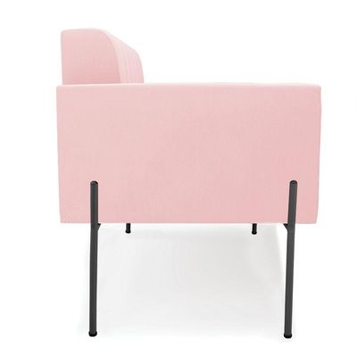 Sofá Namoradeira 2 Lugares Pé De Ferro Preto Elisa Suede D03 - D'rossi Cor Rosa Bebê