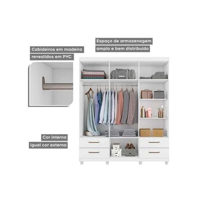 Guarda Roupa 6 Portas E 4 Gavetas C- Pés Canadá Plus Cacau - Conquista