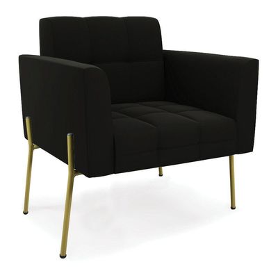 Sofá Namoradeira E 2 Poltronas Pé De Ferro Dourado Elisa Suede Preto D03 - D'rossi