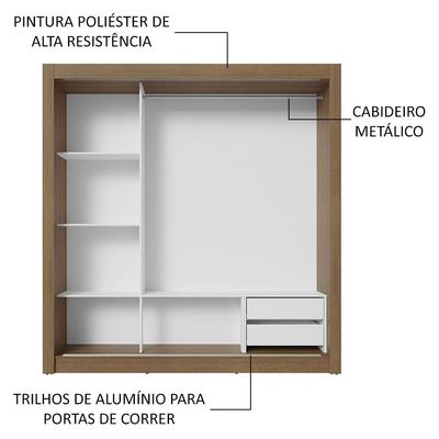 Guarda-roupa Casal 3 Portas Correr Espelhos 2 Gavetas