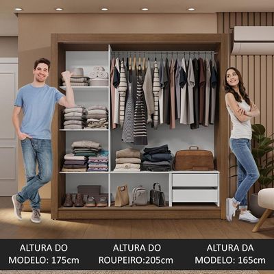 Guarda-roupa Casal 3 Portas Correr Espelhos 2 Gavetas