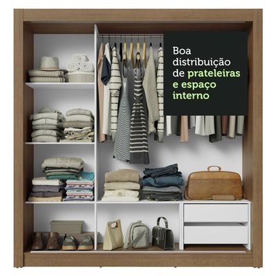 Guarda-roupa Casal 3 Portas Correr Espelhos 2 Gavetas
