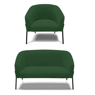 Sofá Namoradeira E Poltrona Pé De Ferro Preto Stella Veludo D03 - D'rossi Cor Verde