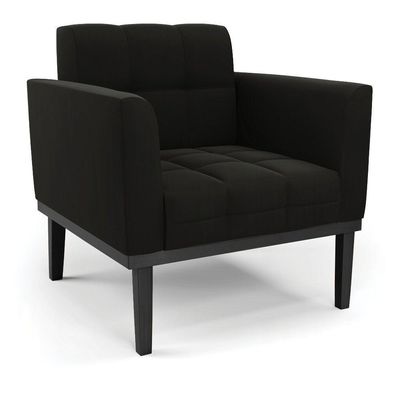 Sofá Namoradeira E Poltrona Base De Madeira Preto Elisa Suede Preto D03 - D'rossi