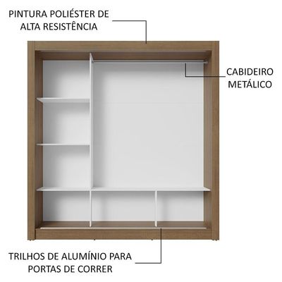 Guarda-roupa Casal 3 Portas Correr Espelho Rustic/branco