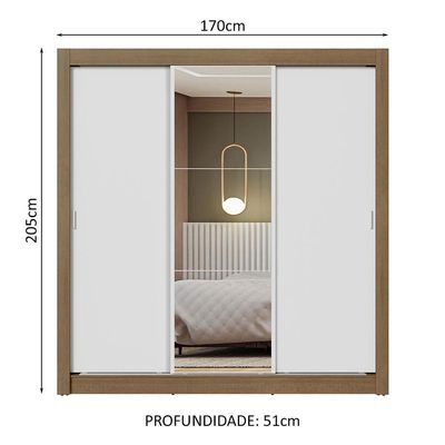 Guarda-roupa Casal 3 Portas Correr Espelho Rustic/branco