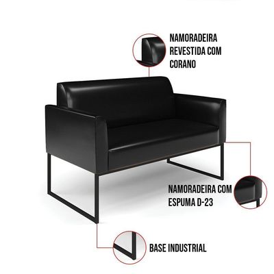 Sofá Namoradeira Com Poltrona Base Industrial Preto Marisa Corano Preto D03 - D'rossi