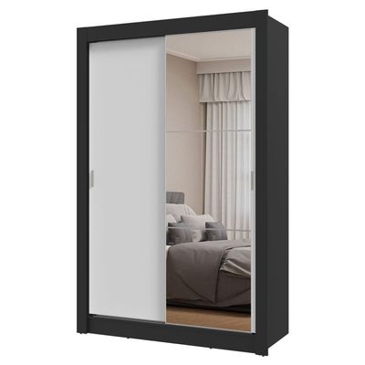 Guarda-roupa Solteiro 2 Portas Correr Espelho Preto/branco