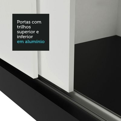 Guarda-roupa Solteiro 2 Portas Correr Espelho Preto/branco