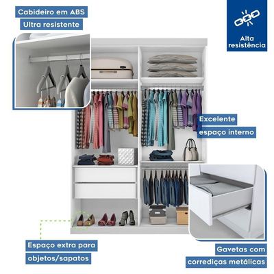 Guarda Roupa Solteiro 2 Porta De Correr Kiara Minastex Branco