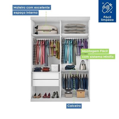 Guarda Roupa Solteiro 2 Porta De Correr Kiara Minastex Branco