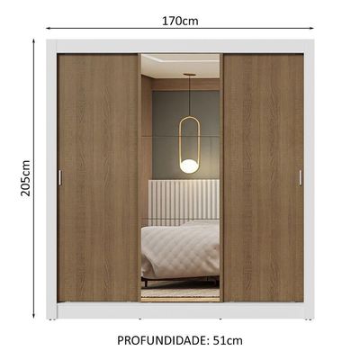 Guarda-roupa Casal 3 Portas Correr Espelho Branco/rustic