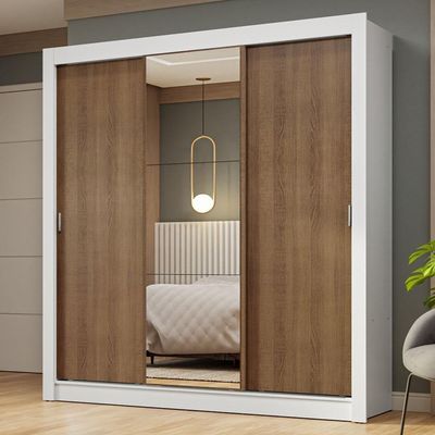 Guarda-roupa Casal 3 Portas Correr Espelho Branco/rustic