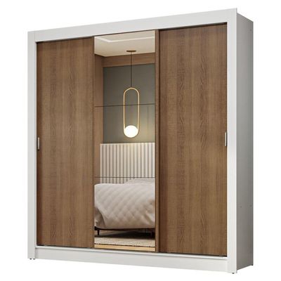 Guarda-roupa Casal 3 Portas Correr Espelho Branco/rustic