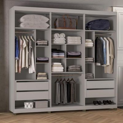 Guarda-roupas Casal 6 Portas Com Espelhos Multimóveis Cr35242 Cinza