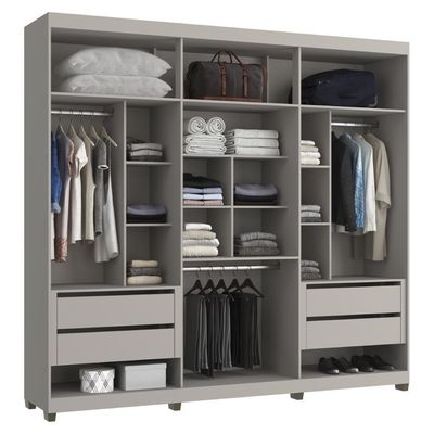 Guarda-roupas Casal 6 Portas Com Espelhos Multimóveis Cr35242 Cinza