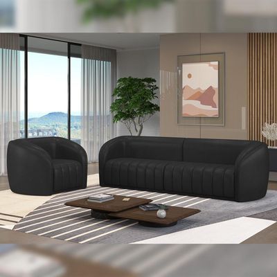 Kit Sofá 4 Lugares Para Sala 292cm Com 01 Poltrona Lazio M03 Corano Preto - Lyam Decor