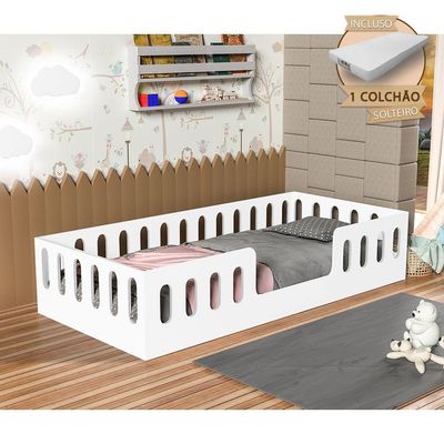 Cama Infantil Montessoriana Helo Solteiro Com Colchão - Branca - Cor: Branco