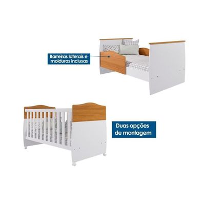 Berço Infantil Conforto 2 em 1 Nature/Branco - Permóbili Baby