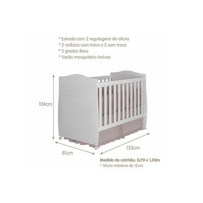 Berço Infantil Conforto 2 em 1 Nature/Branco - Permóbili Baby