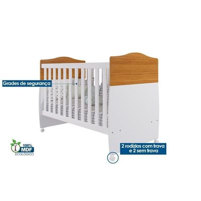 Berço Infantil Conforto 2 em 1 Nature/Branco - Permóbili Baby