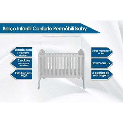 Berço Infantil Conforto 2 em 1 Nature/Branco - Permóbili Baby