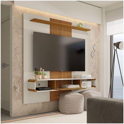 Painel Bancada Suspensa Tv Até 65 Pol. Off White/cinamomo