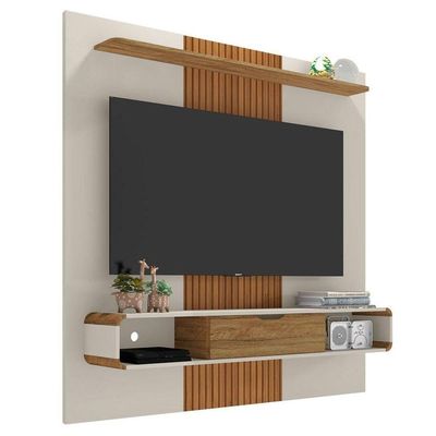 Painel Bancada Suspensa Tv Até 65 Pol. Off White/cinamomo