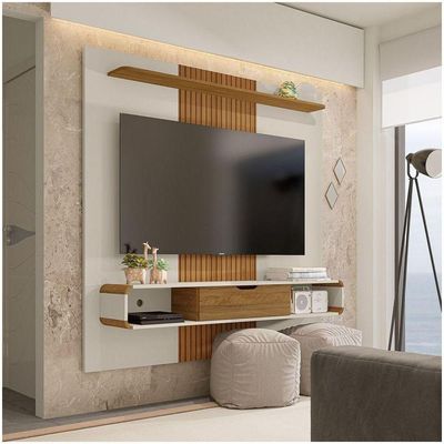 Painel Bancada Suspensa Tv Até 65 Pol. Off White/cinamomo