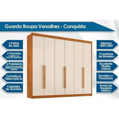 Guarda Roupa 6 Portas E 6 Gavetas Versalhes Cinamomo-off White - Conquista