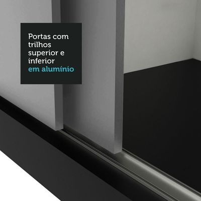 Guarda-roupa Solteiro 2 Portas Correr Espelho Preto/cinza