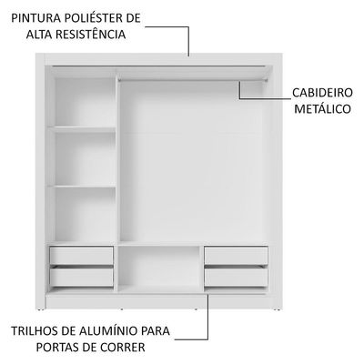 Guarda-roupa Casal 3 Portas Correr Espelho 4 Gavetas Branco