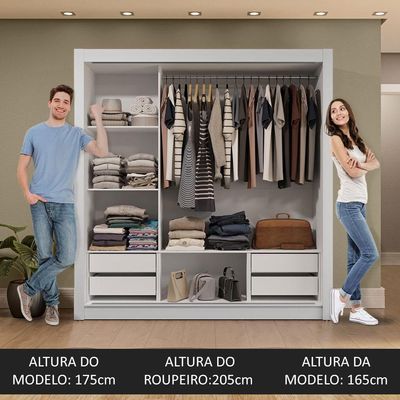 Guarda-roupa Casal 3 Portas Correr Espelho 4 Gavetas Branco