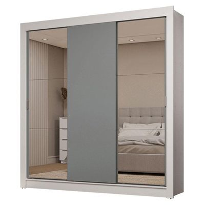 Guarda-roupa Casal 3 Portas Correr 2 Gavetas Branco/Cinza
