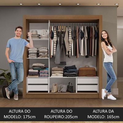 Guarda-Roupa Casal 3 Portas Correr Rustic/Cinza