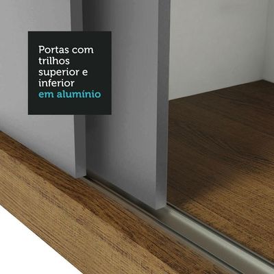 Guarda-Roupa Casal 3 Portas Correr Rustic/Cinza