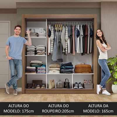 Guarda-roupa Casal 3 Portas Correr Espelho Rustic/cinza
