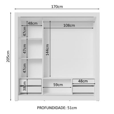 Guarda-roupa Casal 3 Portas Correr Espelho 4 Gavetas Branco