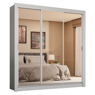 Guarda-roupa Casal 3 Portas Correr Espelho 4 Gavetas Branco
