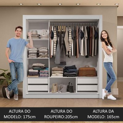 Guarda-roupa Casal 3 Portas Correr Espelho 4 Gavetas Branco