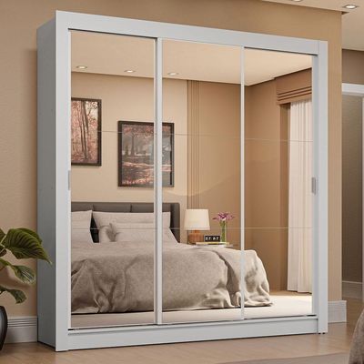 Guarda-roupa Casal 3 Portas Correr Espelho 4 Gavetas Branco