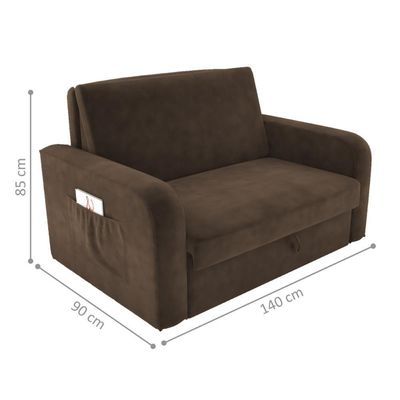 Sofá Cama Com Baú 2 Lugares Numey Veludo Marrom